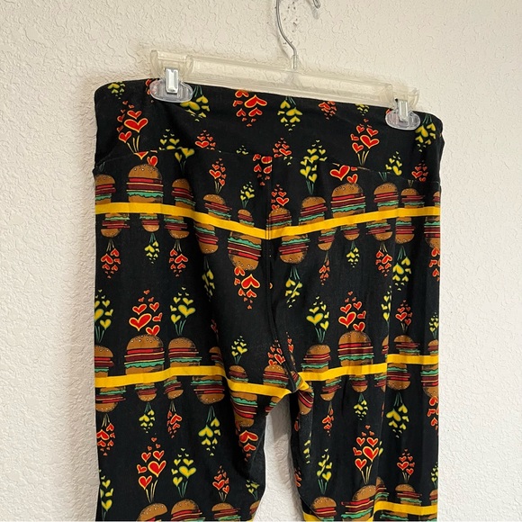 LulaRoe Tall Curvy Black Yellow Hamburger Heart High Rise Leggings Pull on Pants - Picture 4 of 10